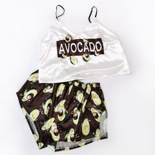 Piżama z satyny jedwabnej - AVOCADO brąz